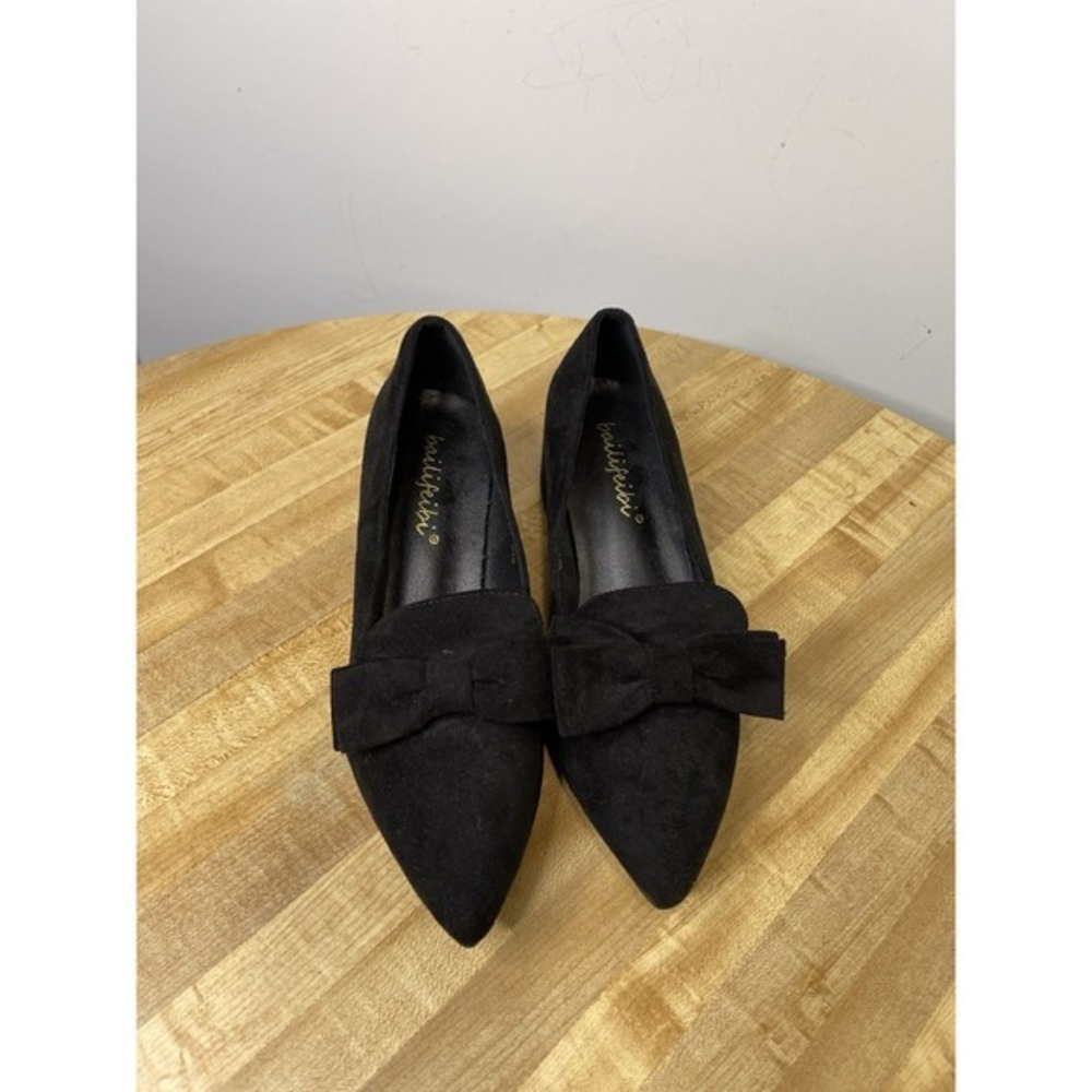 Bailifeibi Women Size 38 (8) Black Suede Bow Block‎ Heel Pointed Toe Shoes